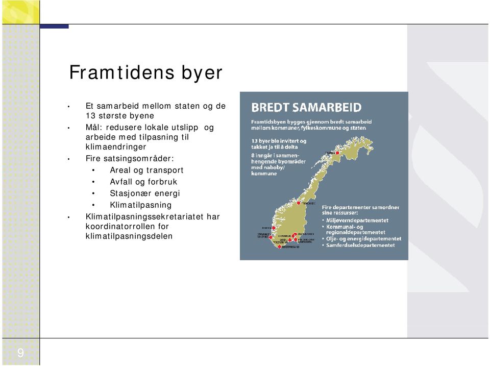 satsingsområder: Areal og transport Avfall og forbruk Stasjonær energi