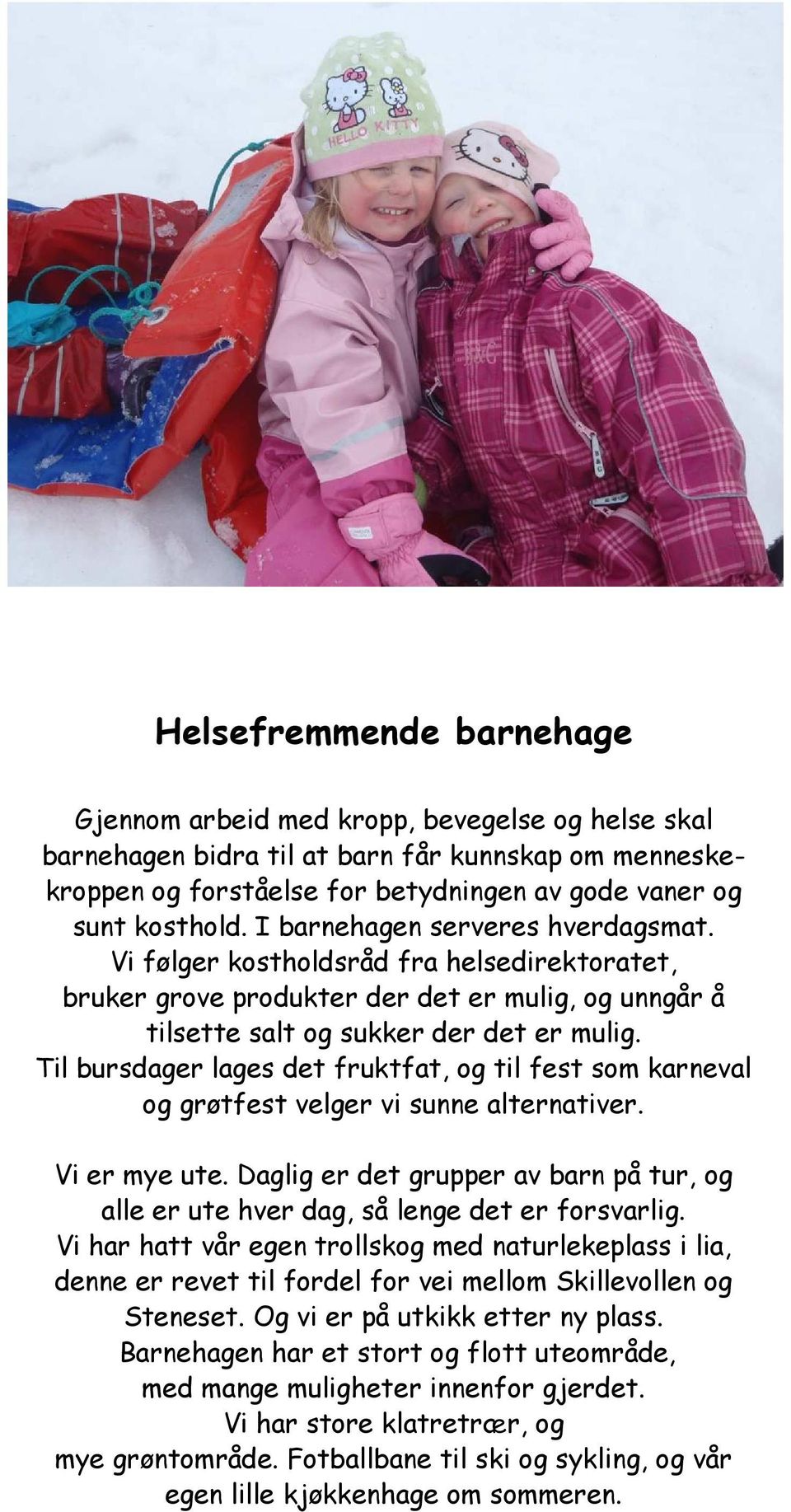 Til bursdager lages det fruktfat, og til fest som karneval og grøtfest velger vi sunne alternativer. Vi er mye ute.