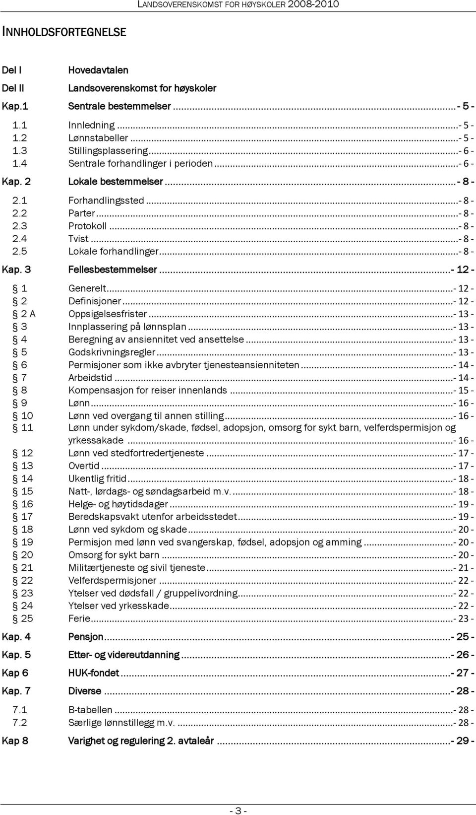 3 Fellesbestemmelser... - 12-1 Generelt...- 12-2 Definisjoner...- 12-2 A Oppsigelsesfrister...- 13-3 Innplassering på lønnsplan...- 13-4 Beregning av ansiennitet ved ansettelse.