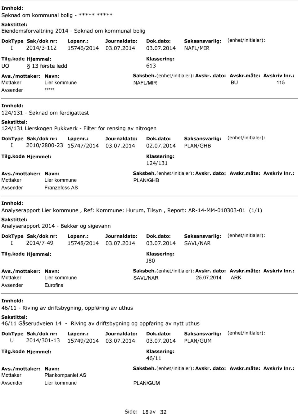Tilsyn, Report: AR-14-MM-010303-01 (1/1) Analyserapport 2014 - Bekker og sigevann 2014/7-49 15748/2014 SAVL/NAR J80 SAVL/NAR 25.07.