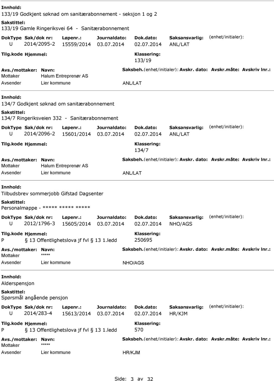 2014/2096-2 15601/2014 134/7 Mottaker Halum Entreprenør AS Tilbudsbrev sommerjobb Gifstad Dagsenter ersonalmappe - 2012/1796-3