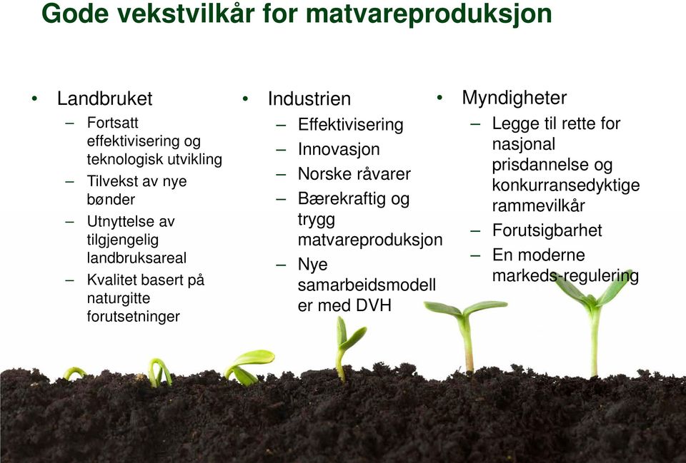 Effektivisering Innovasjon Norske råvarer Bærekraftig og trygg matvareproduksjon Nye samarbeidsmodell er med DVH