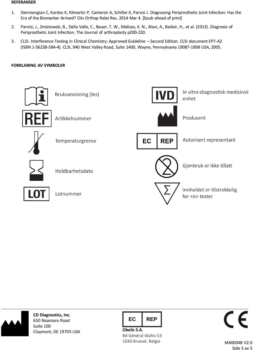 The Journal of arthroplasty p200-220. 3. CLSI. Interference Testing in Clinical Chemistry; Approved Guideline Second Edition. CLSI document EP7-A2 (ISBN 1-56238-584-4).