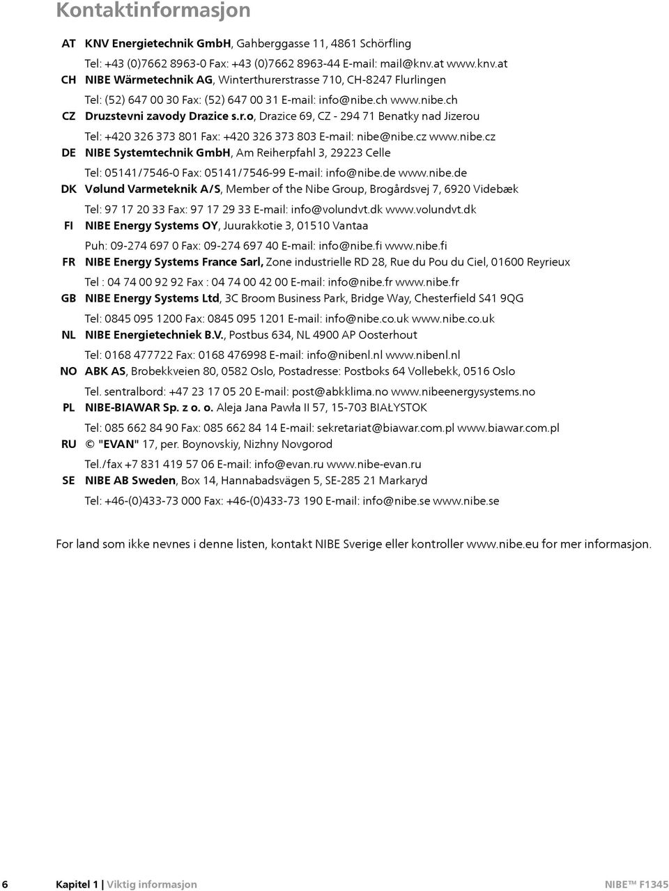 cz www.nibe.cz NIBE Systemtechnik GmbH, Am Reiherpfahl 3, 29223 Celle Tel: 05141/7546-0 Fax: 05141/7546-99 E-mail: info@nibe.de www.nibe.de Vølund Varmeteknik A/S, Member of the Nibe Group, Brogårdsvej 7, 6920 Videbæk Tel: 97 17 20 33 Fax: 97 17 29 33 E-mail: info@volundvt.