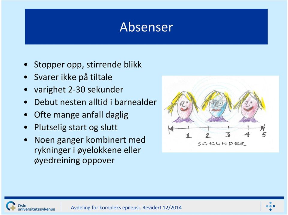 Ofte mange anfall daglig Plutselig start og slutt Noen