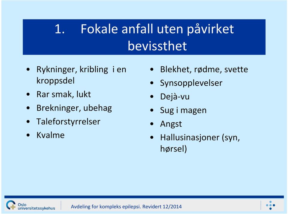 Taleforstyrrelser Kvalme Blekhet, rødme, svette