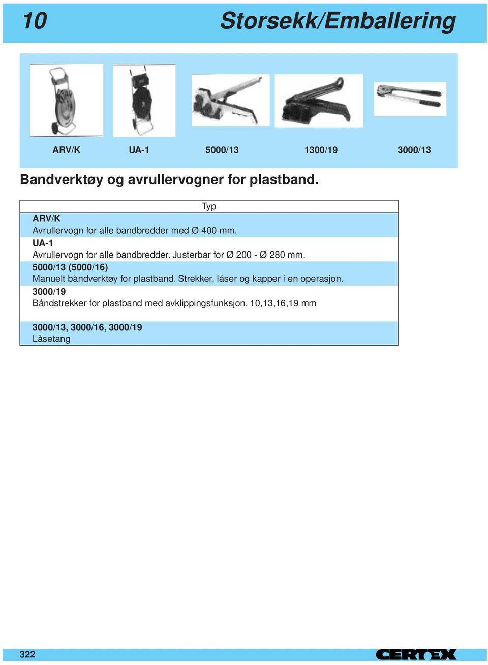 Justerbar for Ø 200 - Ø 280 mm. 5000/13 (5000/16) Manuelt båndverktøy for plastband.