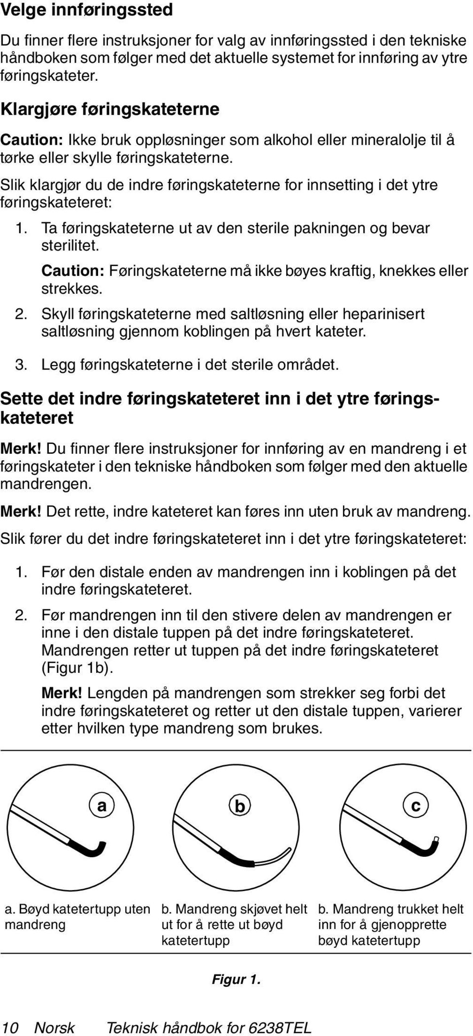 Slik klargjør du de indre føringskateterne for innsetting i det ytre føringskateteret: 1. Ta føringskateterne ut av den sterile pakningen og bevar sterilitet.