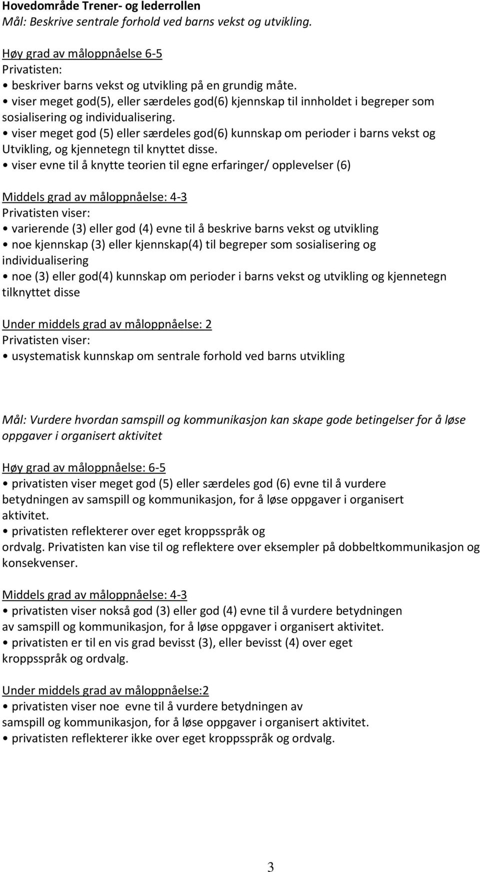 viser meget god (5) eller særdeles god(6) kunnskap om perioder i barns vekst og Utvikling, og kjennetegn til knyttet disse.