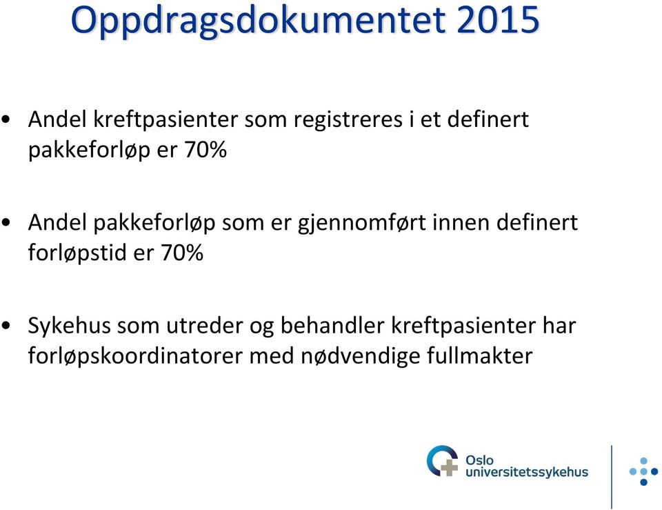 innen definert forløpstid er 70% Sykehus som utreder og behandler