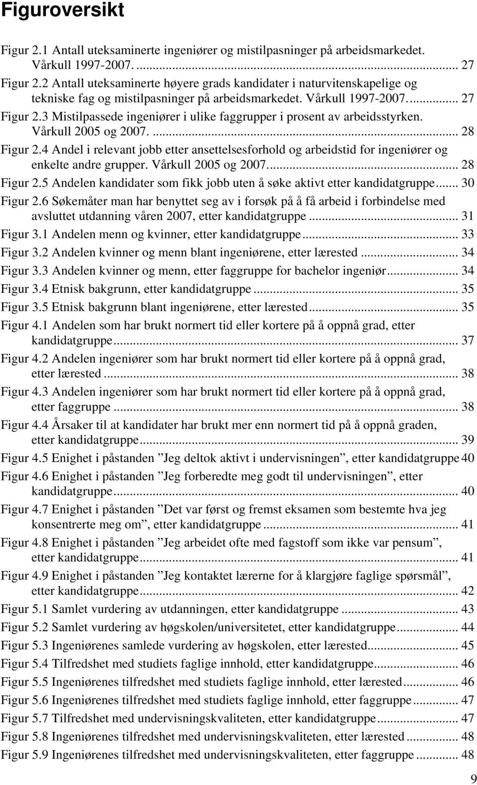 3 Mistilpassede ingeniører i ulike faggrupper i prosent av arbeidsstyrken. Vårkull 2005 og 2007.... 28 Figur 2.