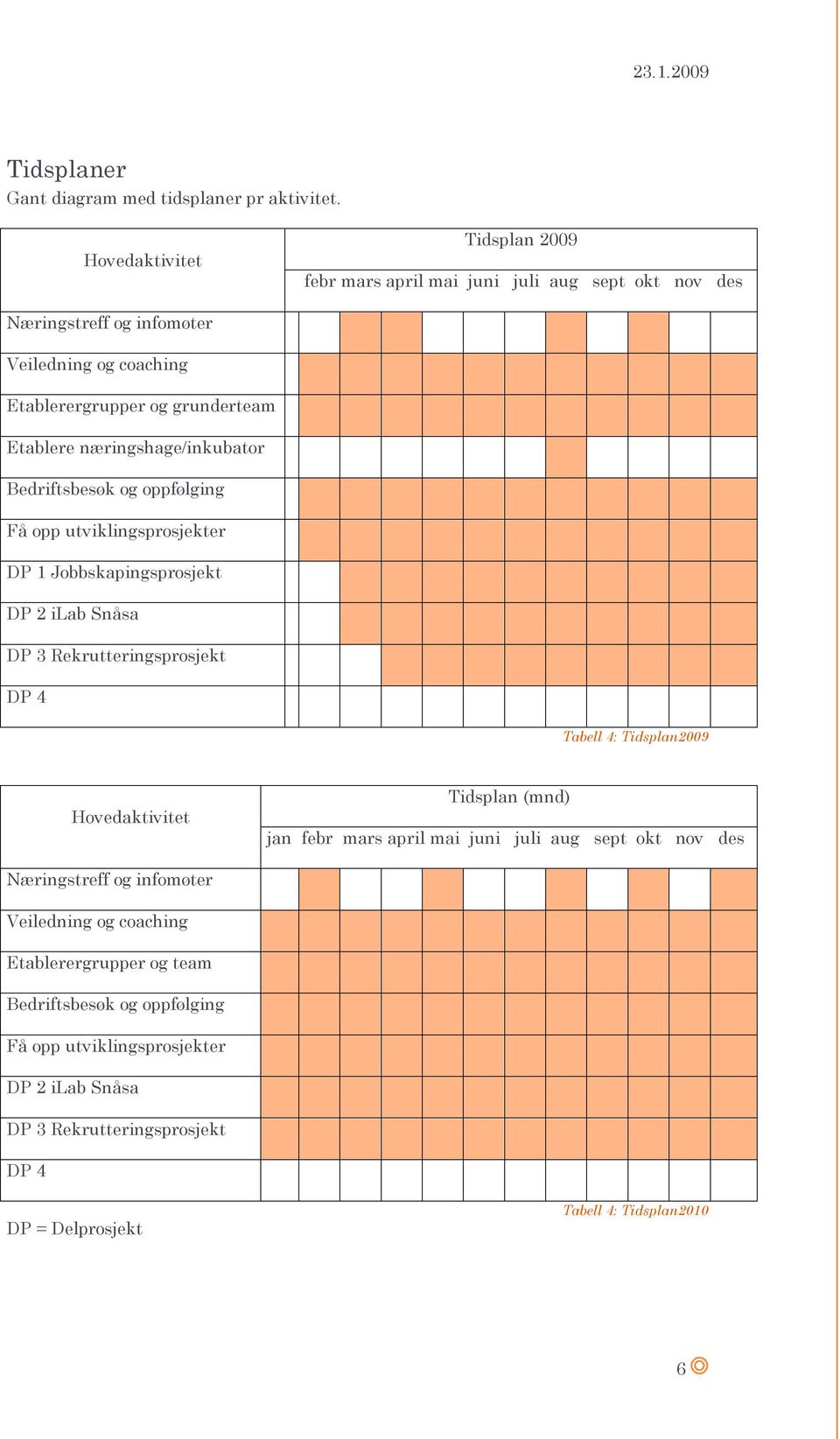 næringshage/inkubator Bedriftsbesøk og oppfølging Få opp utviklingsprosjekter DP 1 Jobbskapingsprosjekt DP 2 ilab Snåsa DP 3 Rekrutteringsprosjekt DP 4 Tabell 4: Tidsplan2009