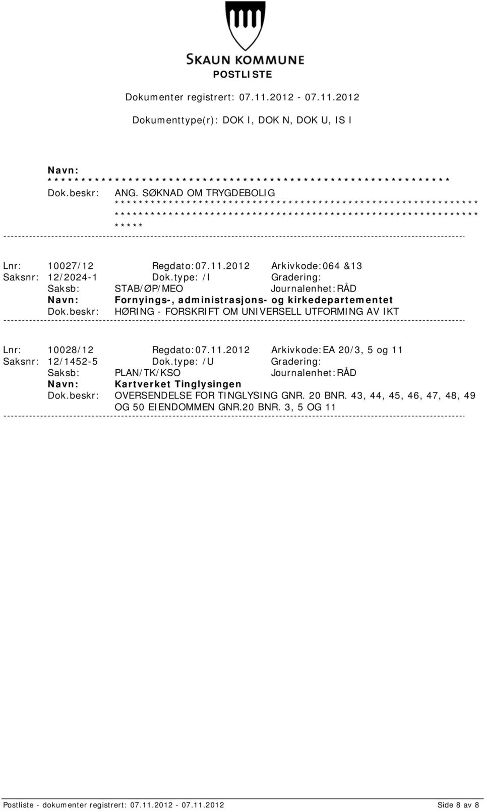 UTFORMING AV IKT Lnr: 10028/12 Regdato:07.11.2012 Arkivkode:EA 20/3, 5 og 11 Saksnr: 12/1452-5 Dok.