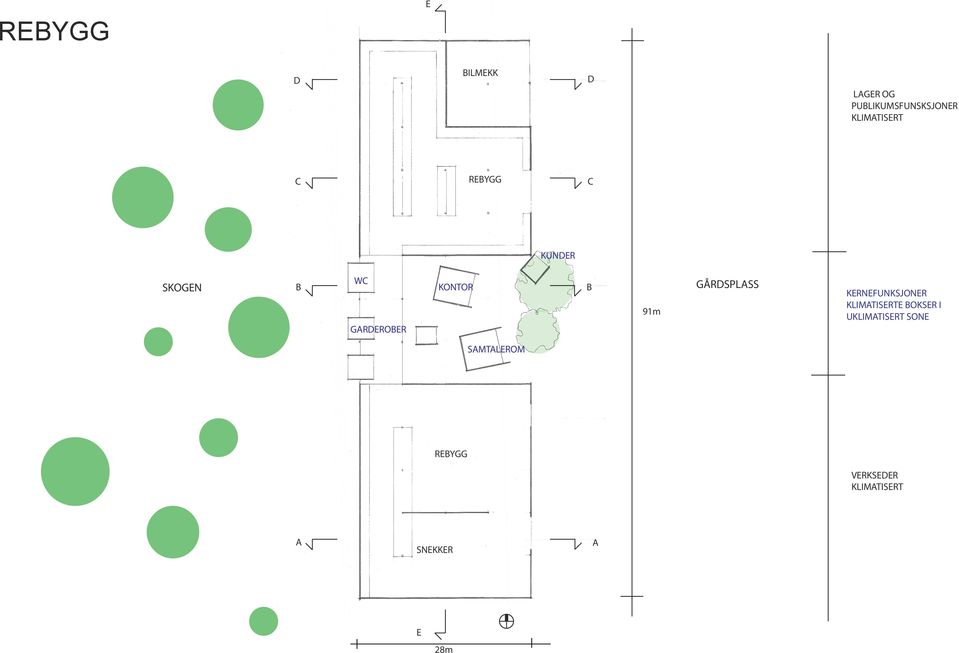 GARDEROBER 91m GÅRDSPLASS KERNEFUNKSJONER KLIMATISERTE