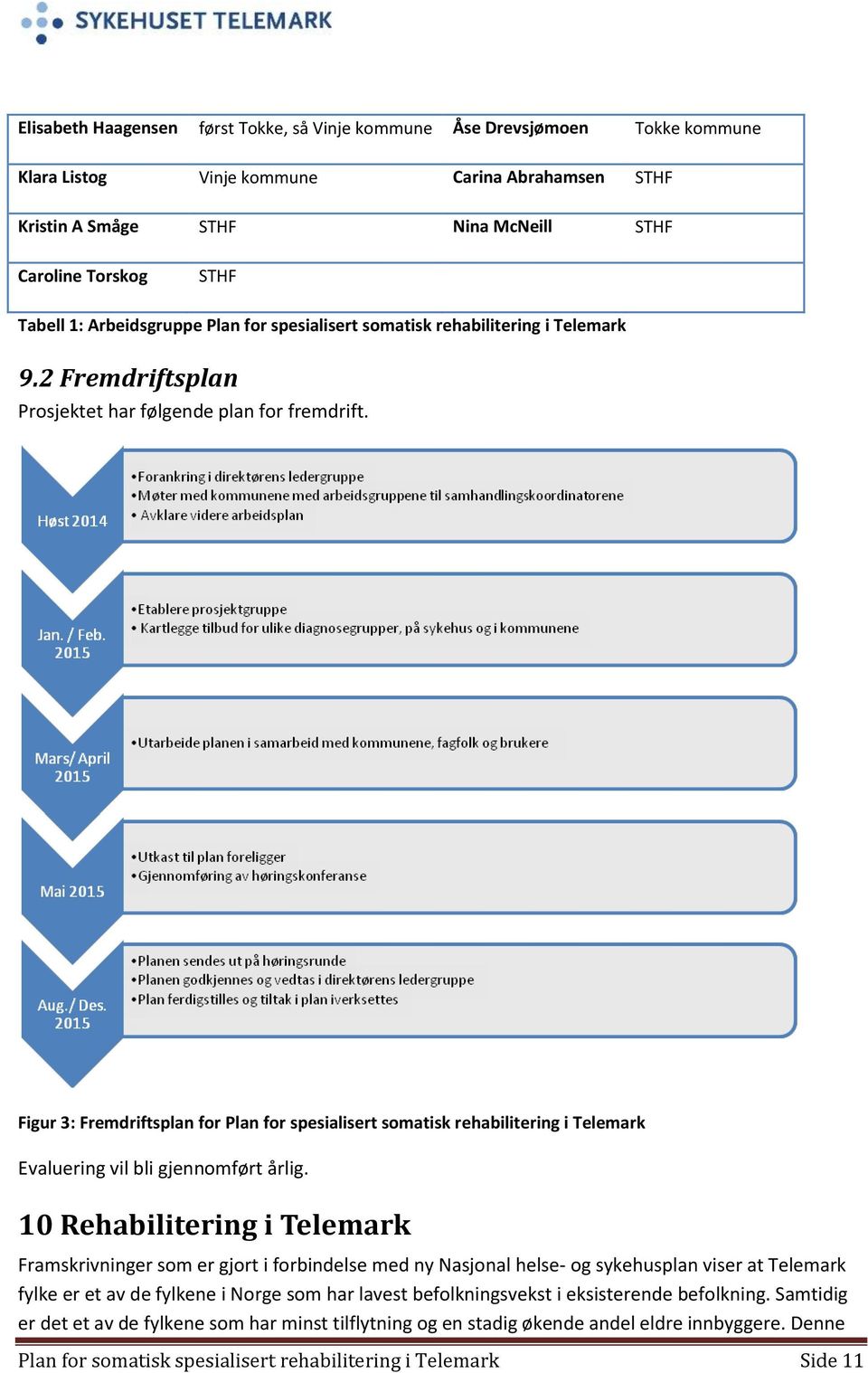 Figur 3: Fremdriftsplan for Plan for spesialisert somatisk rehabilitering i Telemark Evaluering vil bli gjennomført årlig.