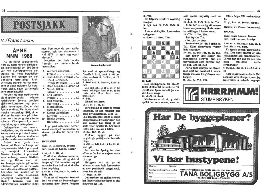 Foruten de mer tradsjonelle sjakkspalte-sysler utlyste redaksjonen årvsse problem sjakk-konkurranser og postsjakk turnernger.
