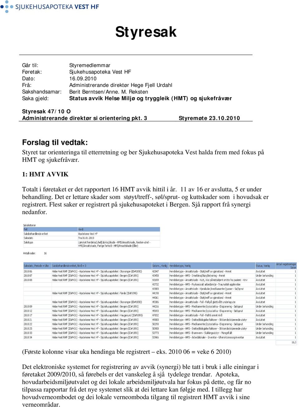 O Administrerande direktør si orientering pkt. 3 Styremøte 23.10.