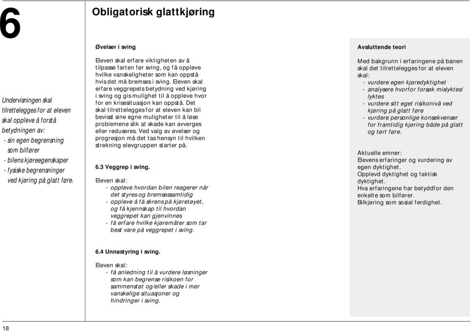 Eleven skal erfare veggrepets betydning ved kjøring i sving og gis mulighet til å oppleve hvor for en krisesituasjon kan oppstå.