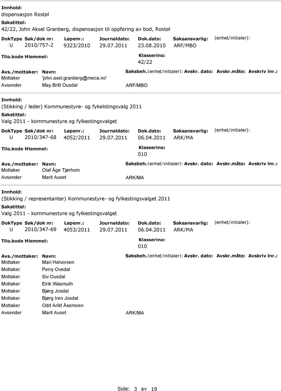 no' May Britt Ousdal ARF/MBO (Stikking / leder) Kommunestyre- og fykelstingsvalg 2011 Valg 2011 - kommunestyre og fylkestingsvalget 2010/347-68 4052/2011 06.04.2011 ARK/MA 010 Avs.