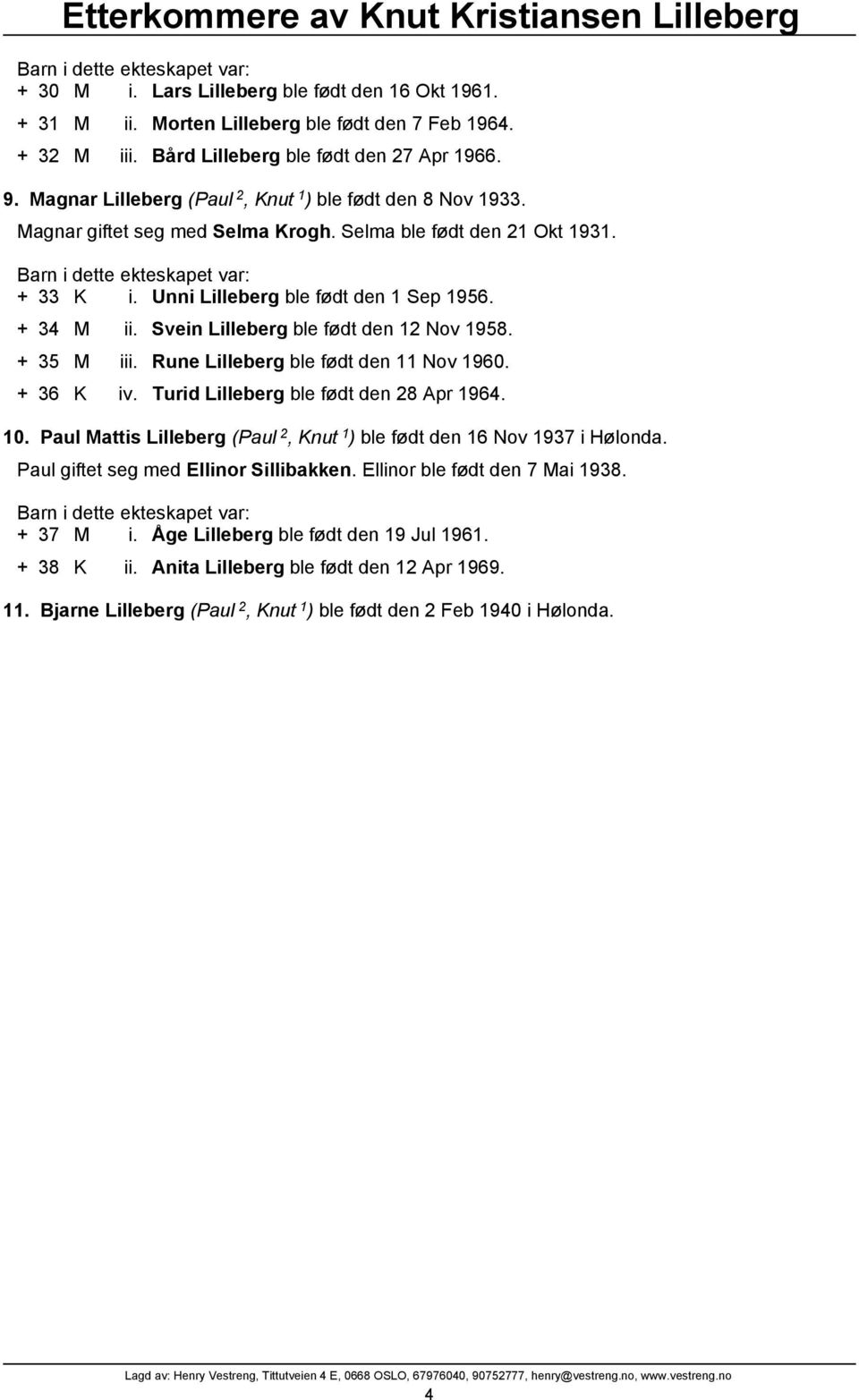 Svein Lilleberg ble født den 12 Nov 1958. + 35 M iii. Rune Lilleberg ble født den 11 Nov 1960. + 36 K iv. Turid Lilleberg ble født den 28 Apr 1964. 10.