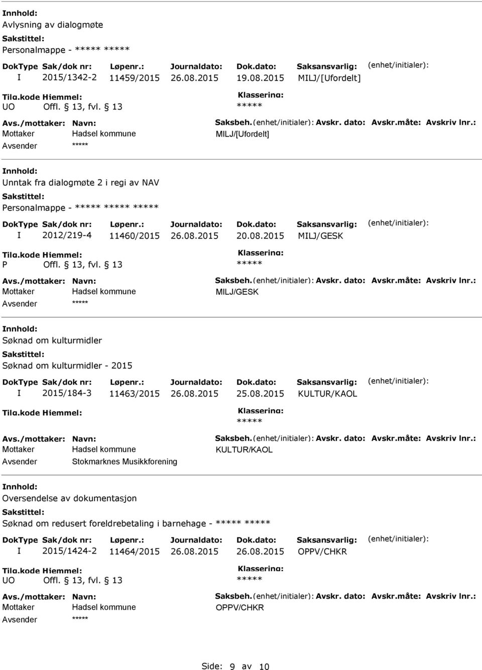 : Mottaker MLJ/GESK Søknad om kulturmidler Søknad om kulturmidler - 2015 2015/184-3 11463/2015 25.08.2015 KLTR/KAOL Avs./mottaker: Navn: Saksbeh. Avskr. dato: Avskr.måte: Avskriv lnr.