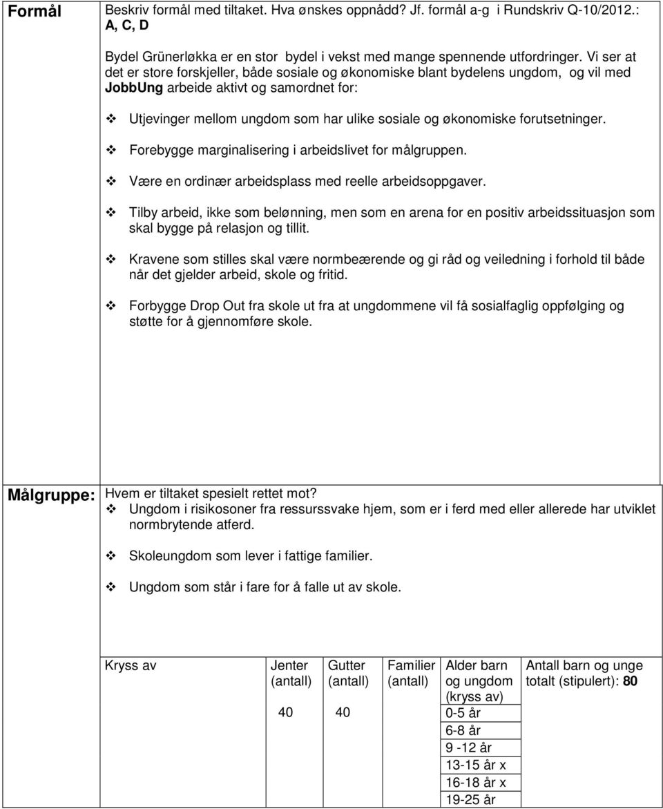 forutsetninger. Forebygge marginalisering i arbeidslivet for målgruppen. Være en ordinær arbeidsplass med reelle arbeidsoppgaver.