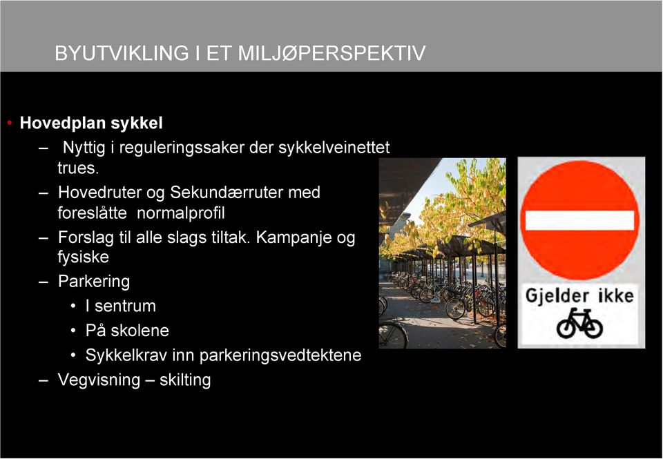 Hovedruter og Sekundærruter med foreslåtte normalprofil Forslag til alle slags