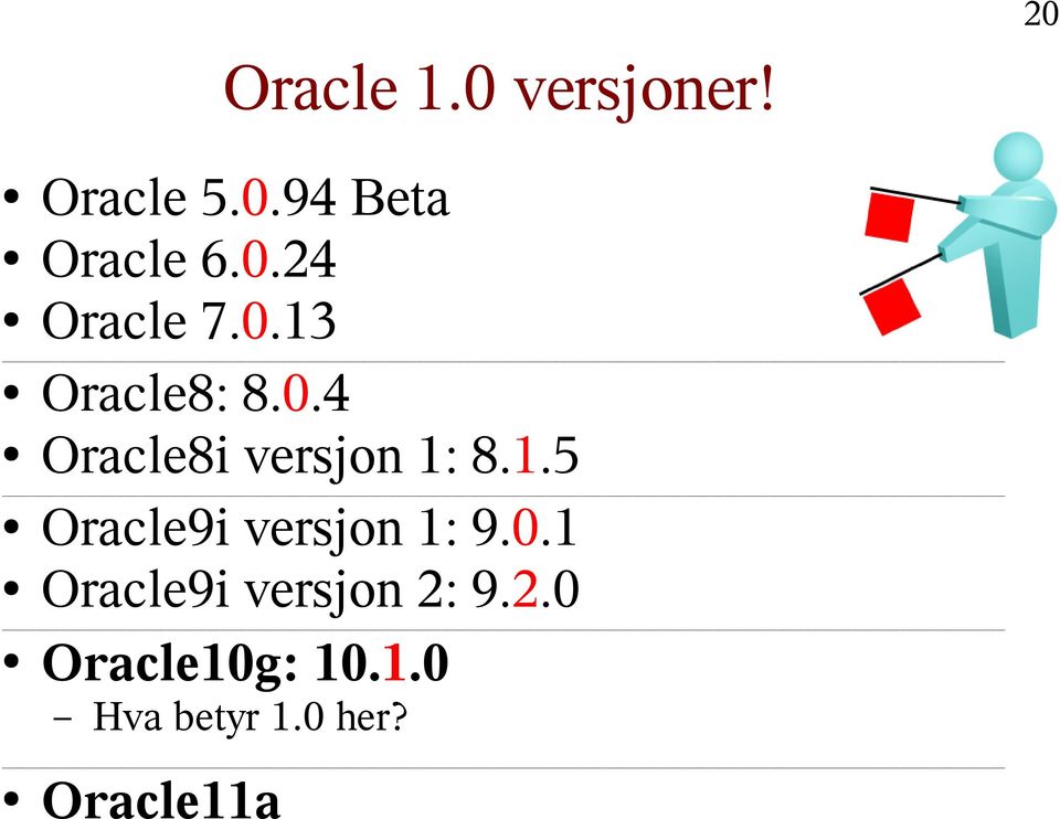 1.5 Oracle9i versjon 1: 9.0.1 Oracle9i versjon 2: 9.