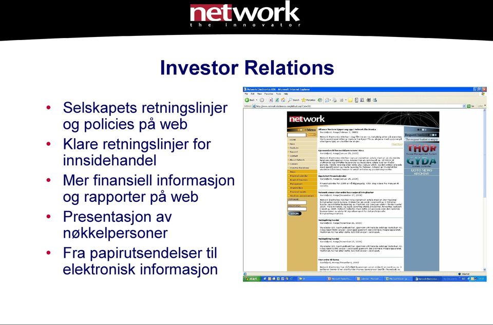 informasjon og rapporter på web Presentasjon av