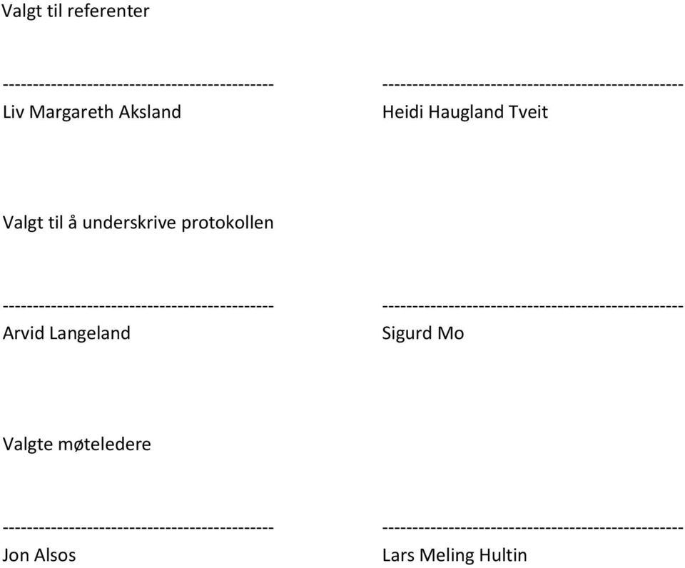 underskrive protokollen Arvid Langeland
