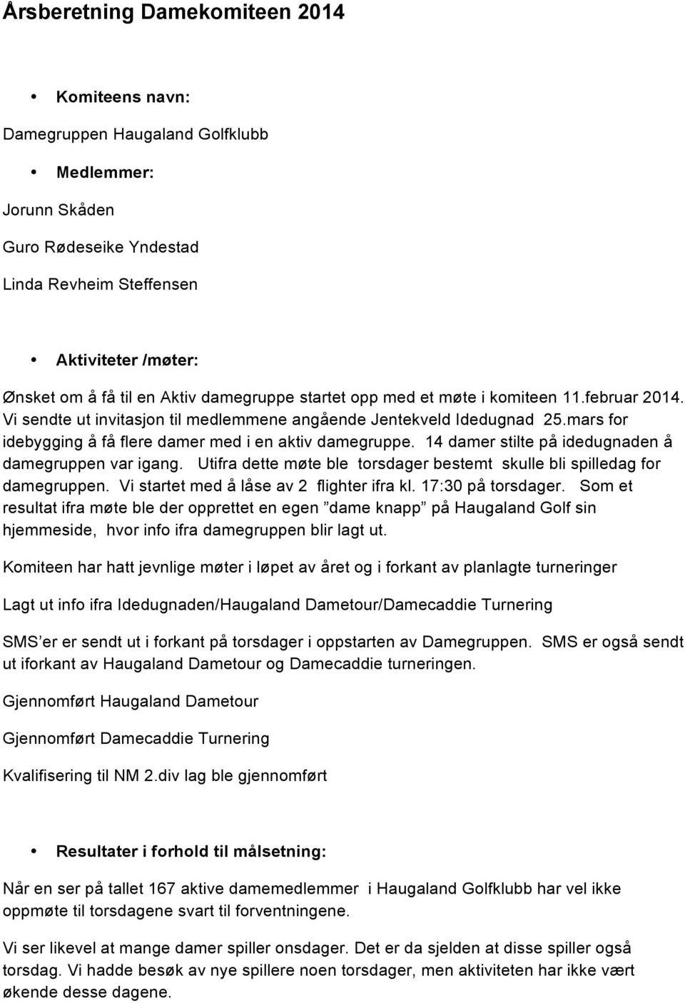 mars for idebygging å få flere damer med i en aktiv damegruppe. 14 damer stilte på idedugnaden å damegruppen var igang. Utifra dette møte ble torsdager bestemt skulle bli spilledag for damegruppen.