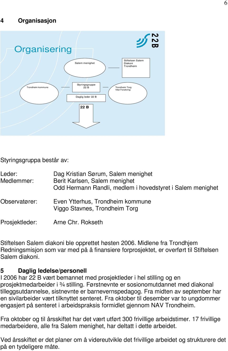 kommune Viggo Stavnes, Trondheim Torg Arne Chr. Rokseth Stiftelsen Salem diakoni ble opprettet høsten 2006.