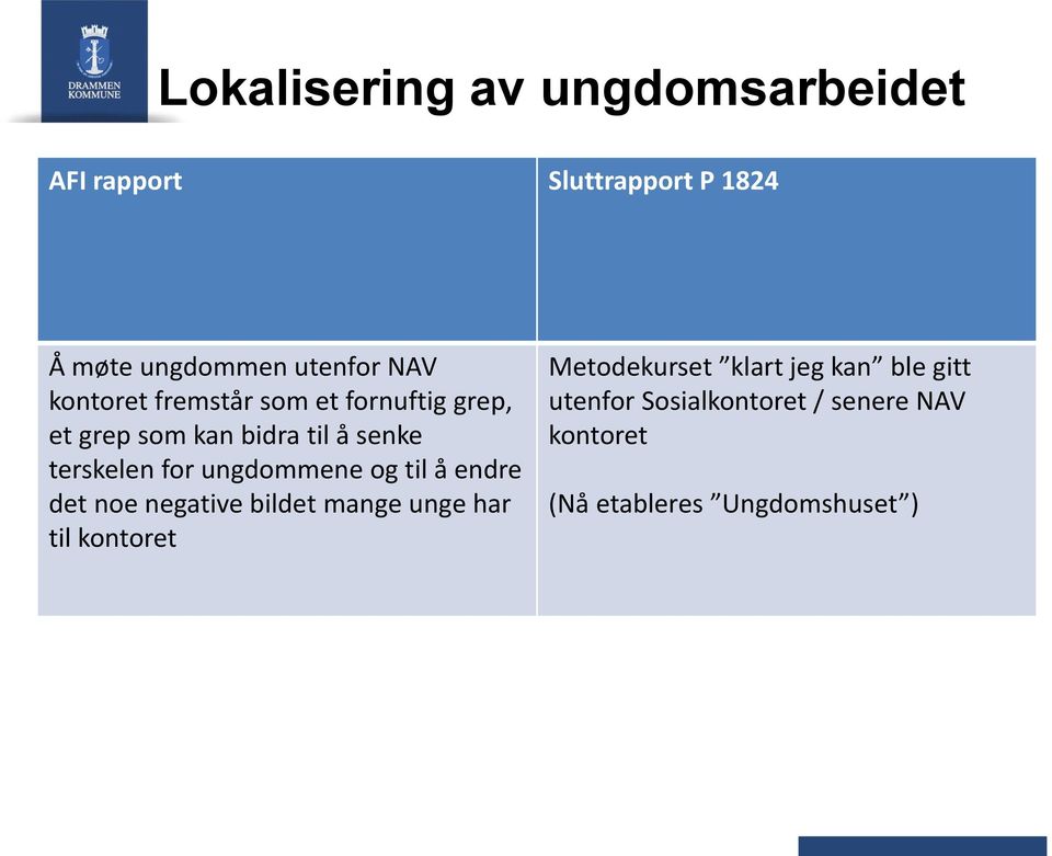 ungdommene og til å endre det noe negative bildet mange unge har til kontoret Metodekurset