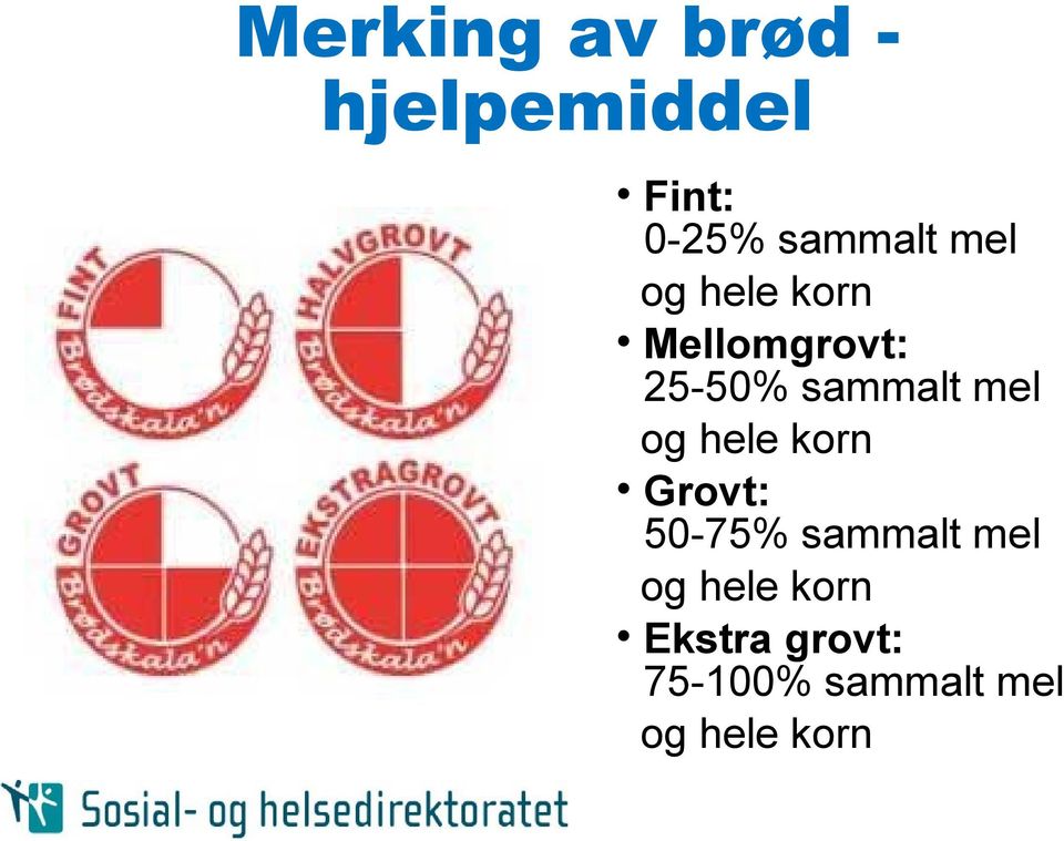 og hele korn Grovt: 50-75% sammalt mel og hele