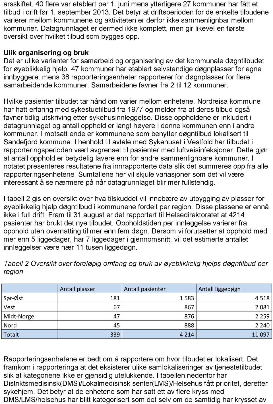 Datagrunnlaget er dermed ikke komplett, men gir likevel en første oversikt over hvilket tilbud som bygges opp.