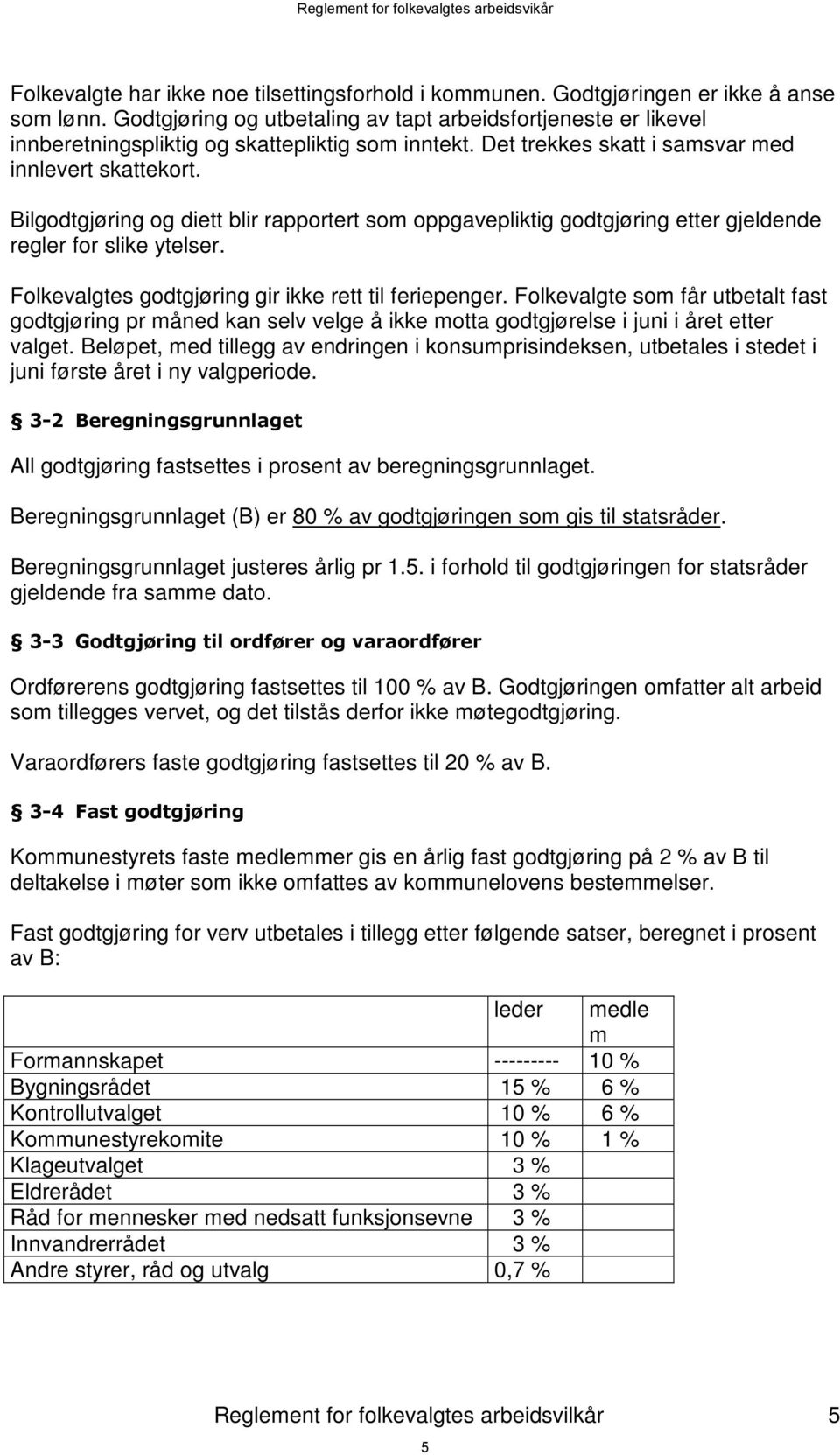 Bilgodtgjøring og diett blir rapportert som oppgavepliktig godtgjøring etter gjeldende regler for slike ytelser. Folkevalgtes godtgjøring gir ikke rett til feriepenger.