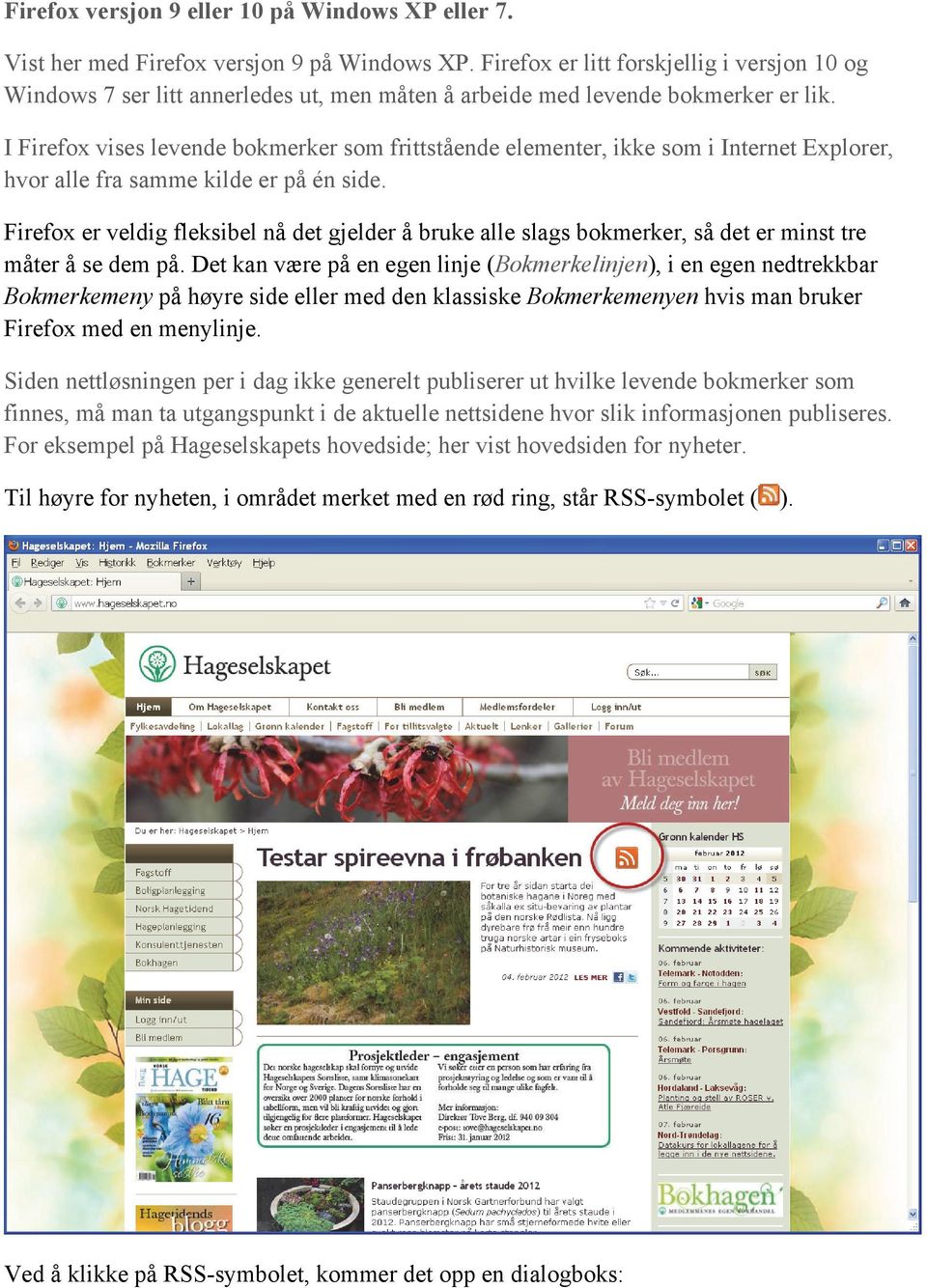 I Firefox vises levende bokmerker som frittstående elementer, ikke som i Internet Explorer, hvor alle fra samme kilde er på én side.