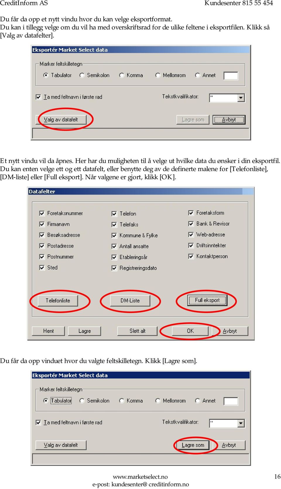 Et nytt vindu vil da åpnes. Her har du muligheten til å velge ut hvilke data du ønsker i din eksportfil.