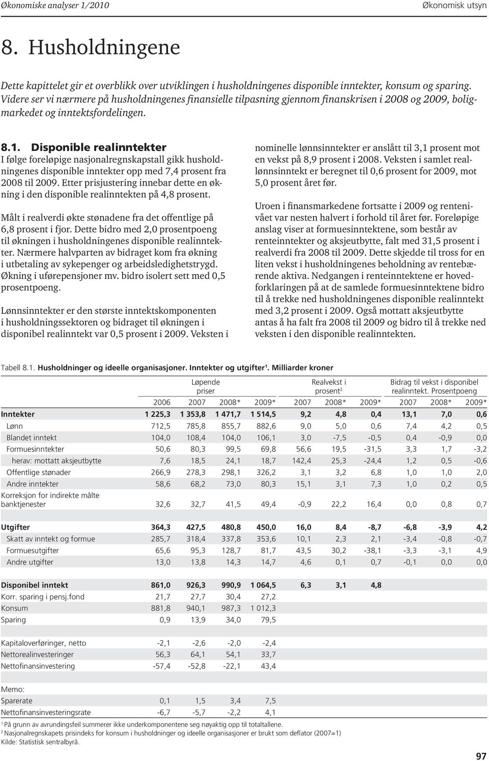 Disponible realinntekter I følge foreløpige nasjonalregnskapstall gikk husholdningenes disponible inntekter opp med 7,4 prosent fra 28 til 29.