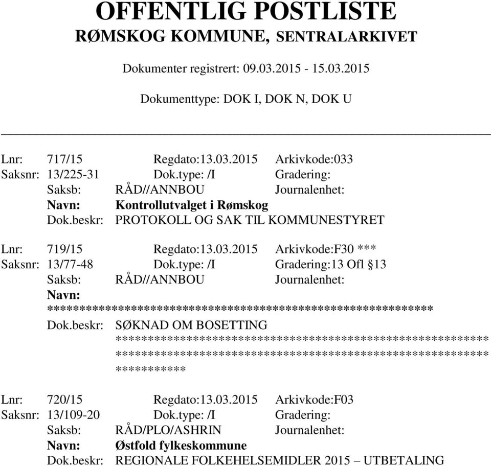 beskr: PROTOKOLL OG SAK TIL KOMMUNESTYRET Lnr: 719/15 Regdato:13.03.2015 Arkivkode:F30 *** Saksnr: 13/77-48 Dok.