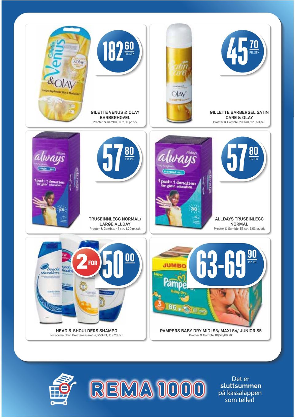 l 57 80 57 80 TRUSEINNLEGG NORMAL/ LARGE ALLDAY Procter & Gamble, 48 stk, 1,20 pr.