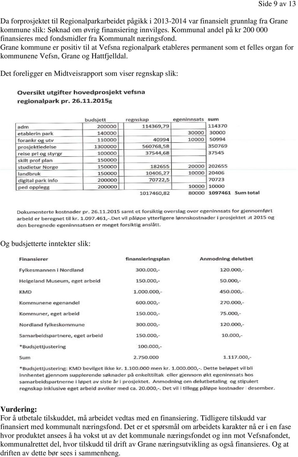 Grane kommune er positiv til at Vefsna regionalpark etableres permanent som et felles organ for kommunene Vefsn, Grane og Hattfjelldal.