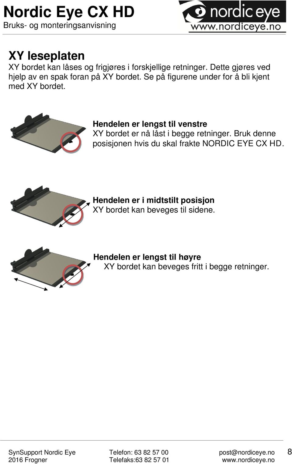 Hendelen er lengst til venstre XY bordet er nå låst i begge retninger.