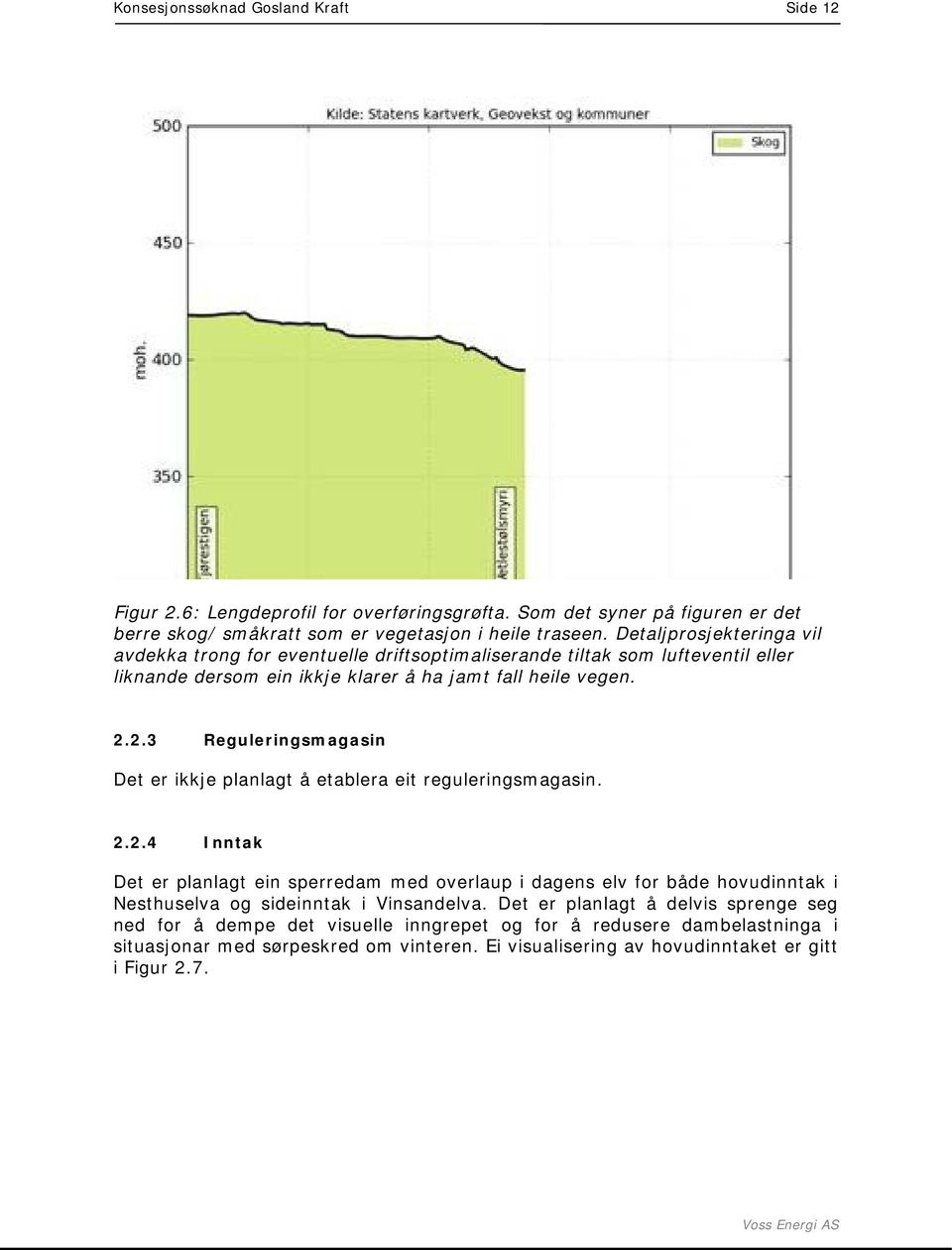 2.3 Reguleringsmagasin Det er ikkje planlagt å etablera eit reguleringsmagasin. 2.2.4 Inntak Det er planlagt ein sperredam med overlaup i dagens elv for både hovudinntak i Nesthuselva og sideinntak i Vinsandelva.