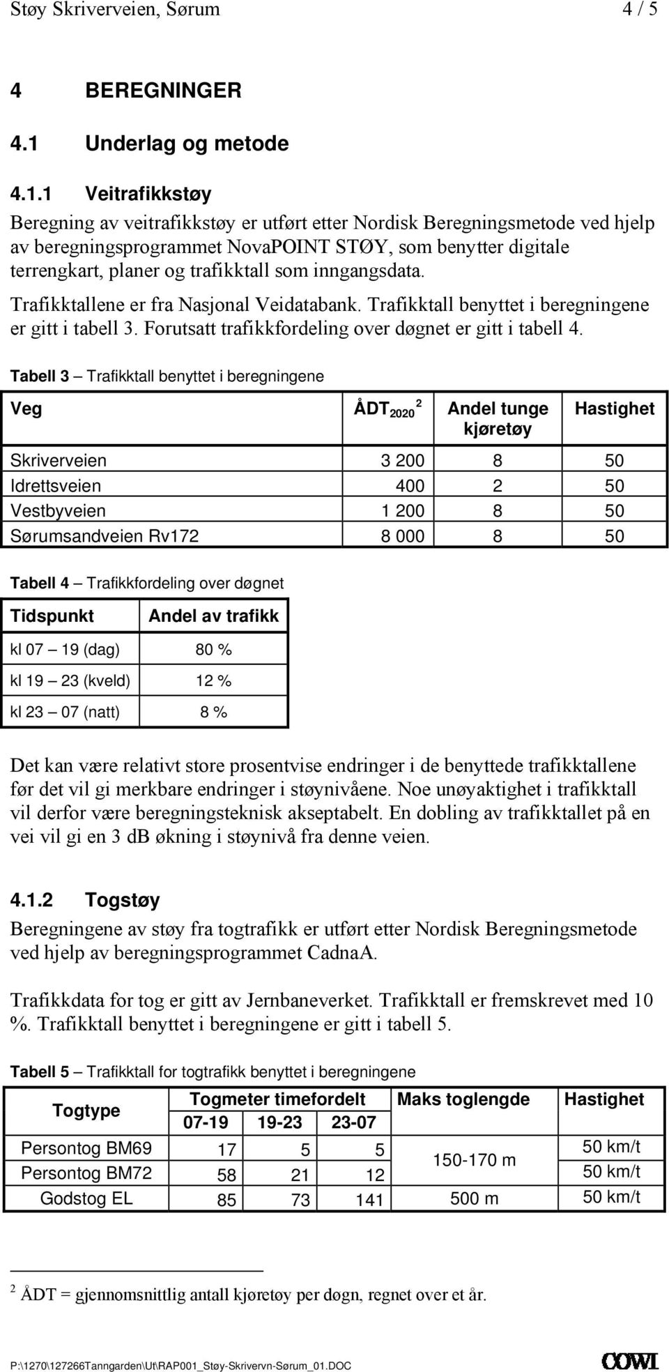 1 Veitrafikkstøy Beregning av veitrafikkstøy er utført etter Nordisk Beregningsmetode ved hjelp av beregningsprogrammet NovaPOINT STØY, som benytter digitale terrengkart, planer og trafikktall som