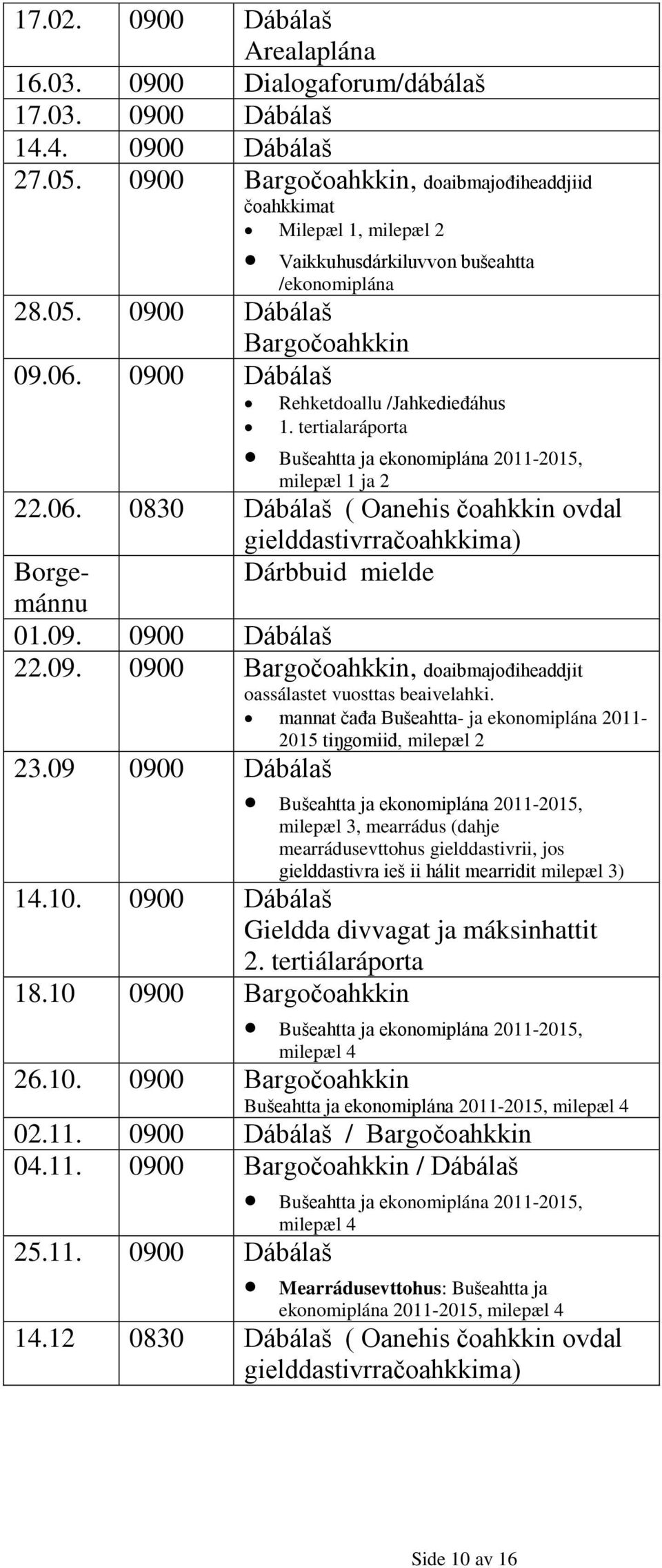 0900 Dábálaš Rehketdoallu /Jahkedieđáhus 1. tertialaráporta Bušeahtta ja ekonomiplána 2011-2015, milepæl 1 ja 2 22.06.