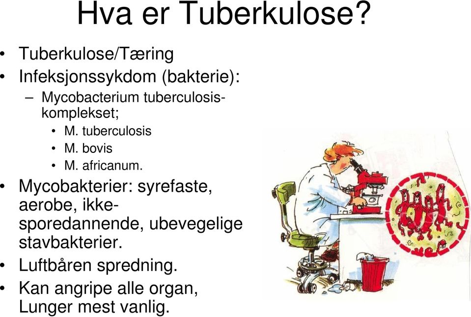 tuberculosiskomplekset; M. tuberculosis M. bovis M. africanum.