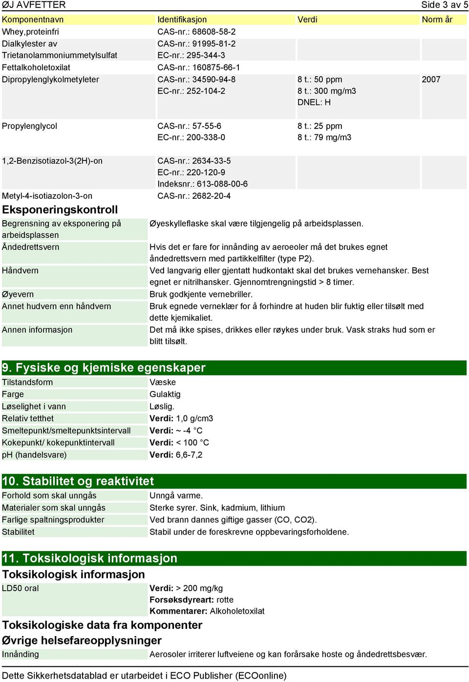 : 200-338-0 8 t.: 25 ppm 8 t.: 79 mg/m3 1,2-Benzisotiazol-3(2H)-on CAS-nr.: 2634-33-5 EC-nr.: 220-120-9 Indeksnr.: 613-088-00-6 Metyl-4-isotiazolon-3-on CAS-nr.