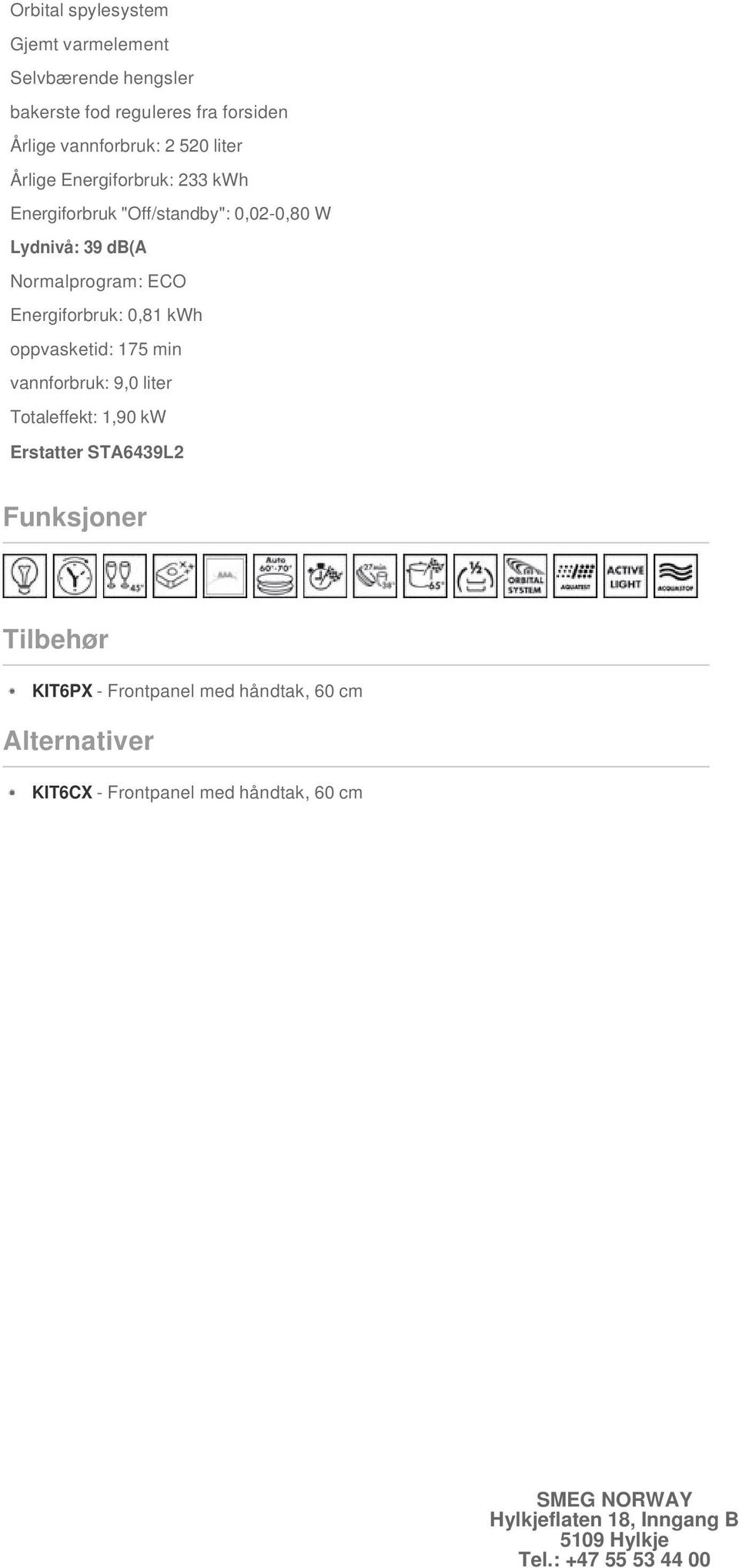 Normalprogram: ECO Energiforbruk: 0,81 kwh oppvasketid: 175 min vannforbruk: 9,0 liter Totaleffekt: 1,90 kw