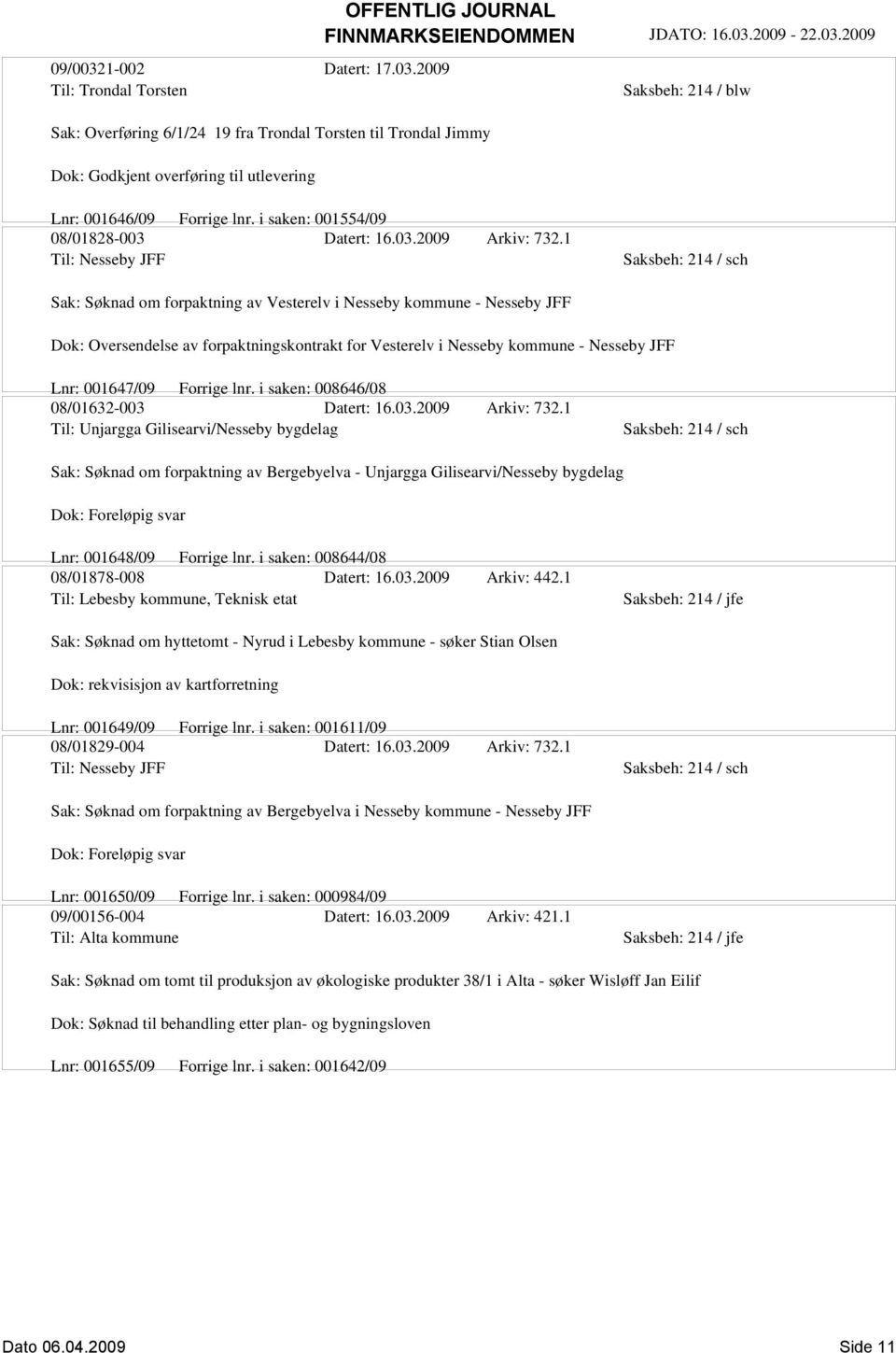 1 Til: Nesseby JFF Saksbeh: 214 / sch Sak: Søknad om forpaktning av Vesterelv i Nesseby kommune - Nesseby JFF Dok: Oversendelse av forpaktningskontrakt for Vesterelv i Nesseby kommune - Nesseby JFF